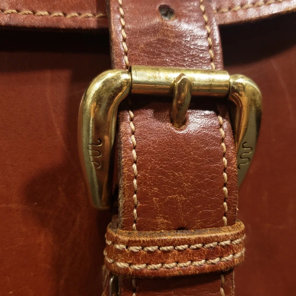 King‎ Ranch Leather Briefcase Mens Large Brown Messenger Bag Brass Running W